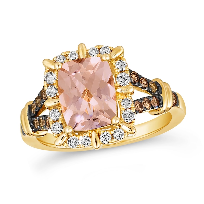 Le Vian® Cushion-Cut Peach Morganite™ and 0.51 CT. T.W. Diamond Frame Split Shank Ring in 14K Honey Gold™|Peoples Jewellers