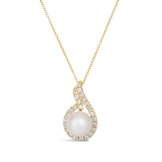 Le Vian® Cultured Freshwater Vanilla Pearl™ and 0.61 CT. T.W. Diamond Swirl Frame Pendant in 14K Honey Gold™