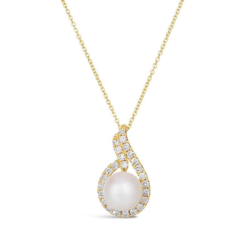 Main Image 1 of Le Vian® Cultured Freshwater Vanilla Pearl™ and 0.61 CT. T.W. Diamond Swirl Frame Pendant in 14K Honey Gold™