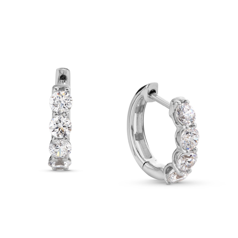 1.00 CT. T.W. Certified Lab-Created Diamond Four Stone Hoop Earrings in 10K White Gold (F/SI2)|Peoples Jewellers