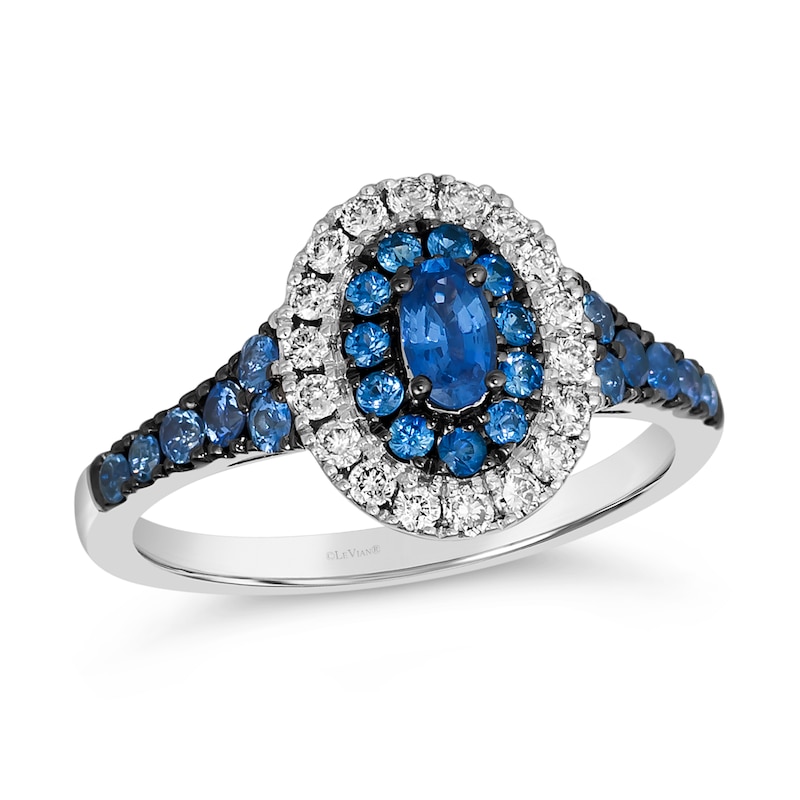 Le Vian® Oval Blueberry Sapphire™ and 0.25 CT. T.W. Nude Diamond™ Double Frame Ring in 14K Vanilla Gold®|Peoples Jewellers
