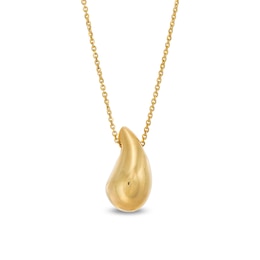 Italian Gold Teardrop Pendant in Sculpted Hollow 14K Gold - 17”