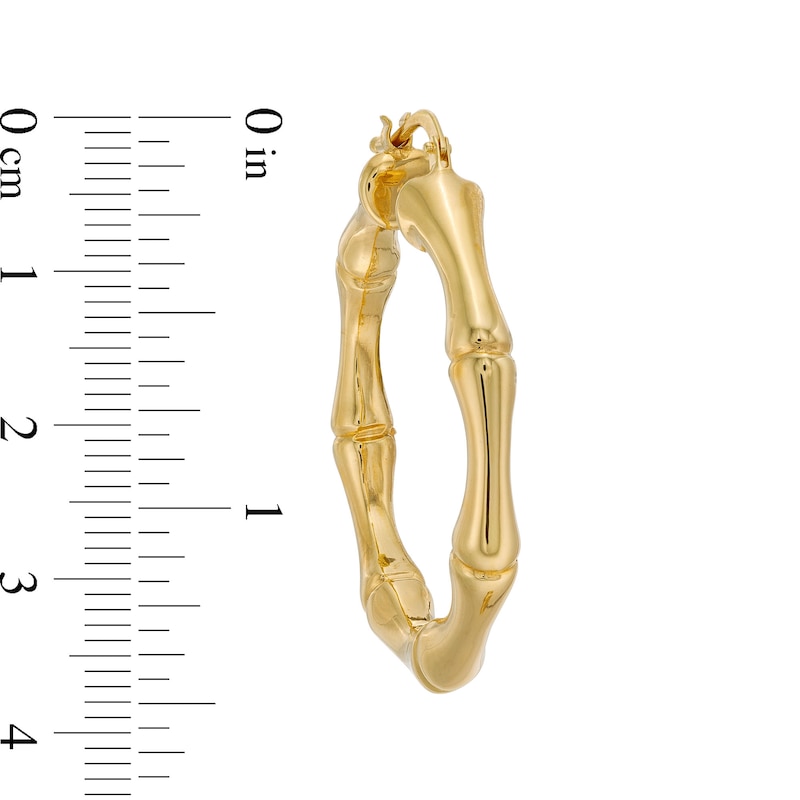 Italian Gold 38.0mm Bamboo-Pattern Hoop Earrings in Sculpted Hollow 14K Gold