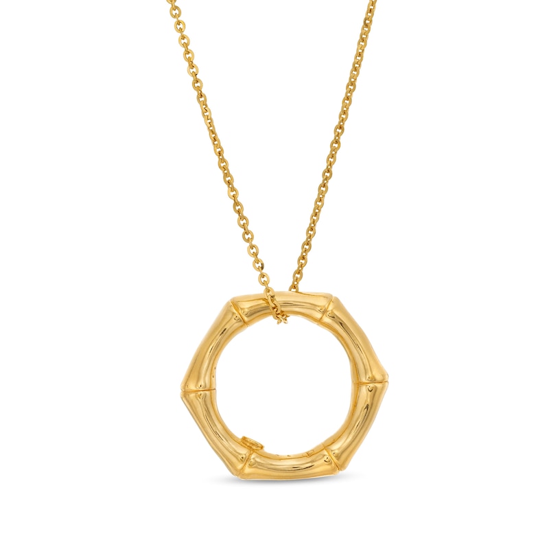 Italian Gold Bamboo Hexagon Pendant in Sculpted Hollow 14K Gold - 17”|Peoples Jewellers