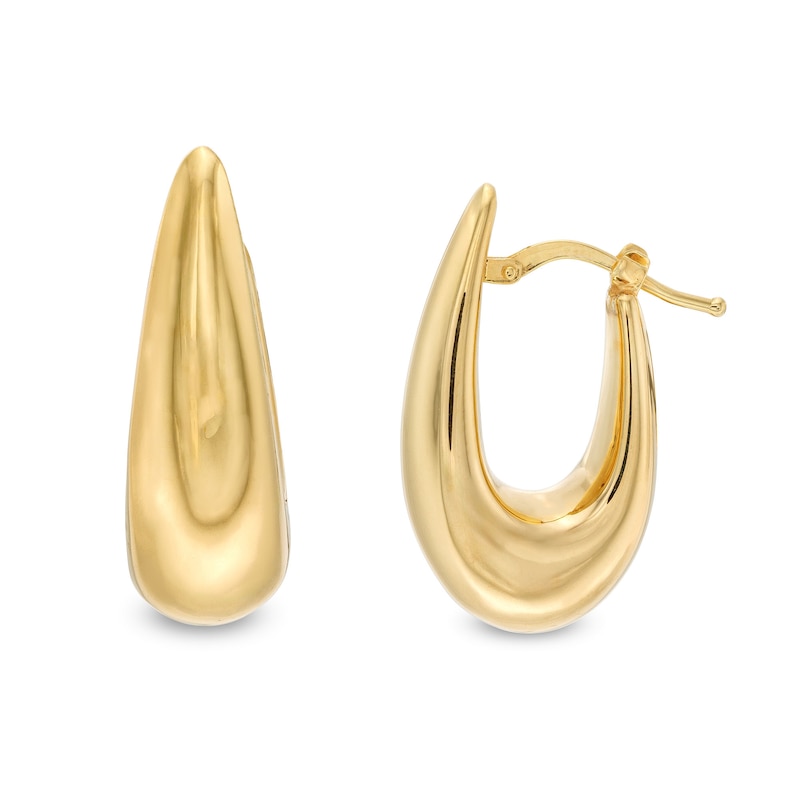 Italian Gold 26.0mm Chunky Oval Hoop Earrings in Sculpted Hollow 14K Gold|Peoples Jewellers
