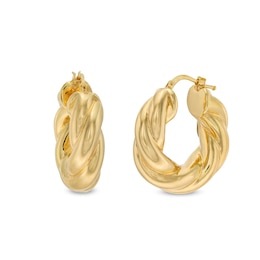 Italian Gold 20.4mm Diamond-Cut Twist Hoop Earrings in Sculpted Hollow 14K Gold