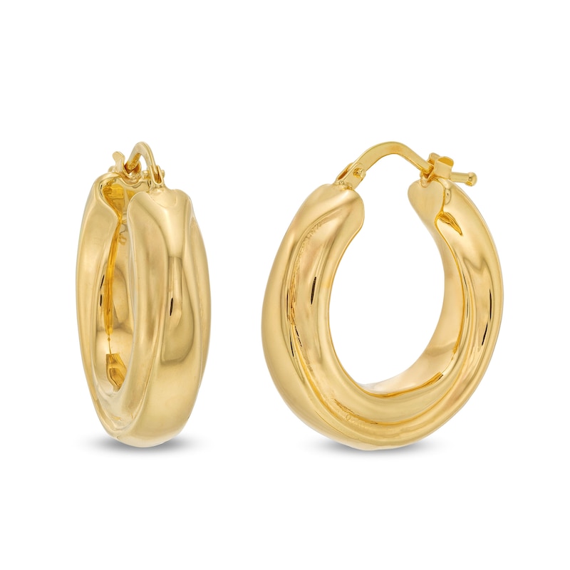 Italian Gold 14.0mm Round Twist Hoop Earrings in Sculpted Hollow 14K Gold