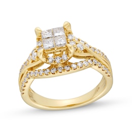 1.00 CT. T.W. Quad Princess-Cut Diamond Frame Multi-Row Twist Shank Engagement Ring in 14K Gold