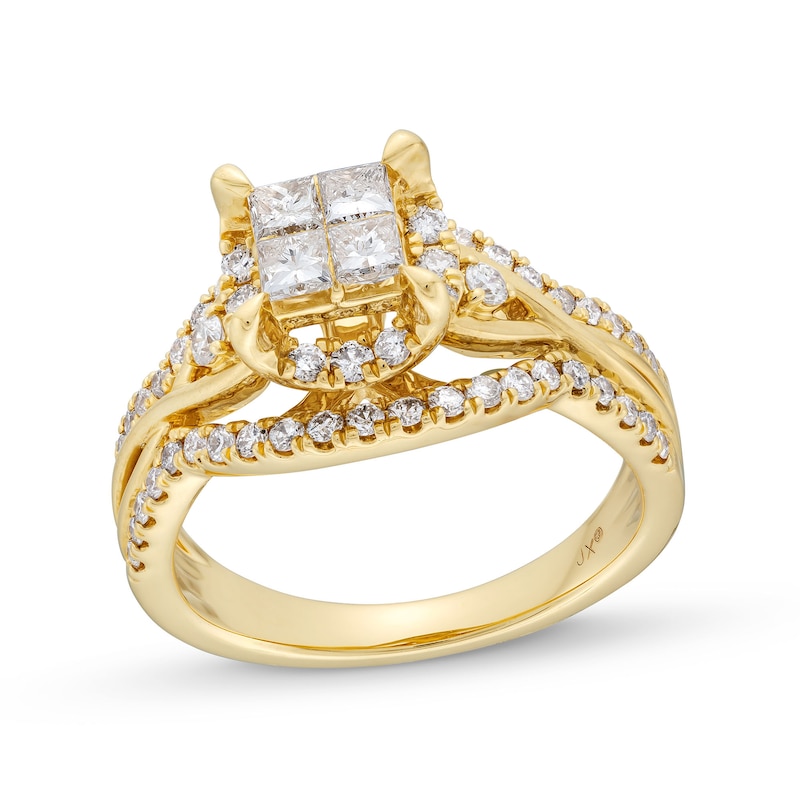 1.00 CT. T.W. Quad Princess-Cut Diamond Frame Multi-Row Twist Shank Engagement Ring in 14K Gold|Peoples Jewellers