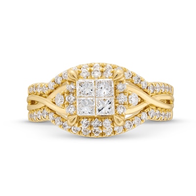 1.00 CT. T.W. Quad Princess-Cut Diamond Frame Multi-Row Twist Shank Engagement Ring in 14K Gold