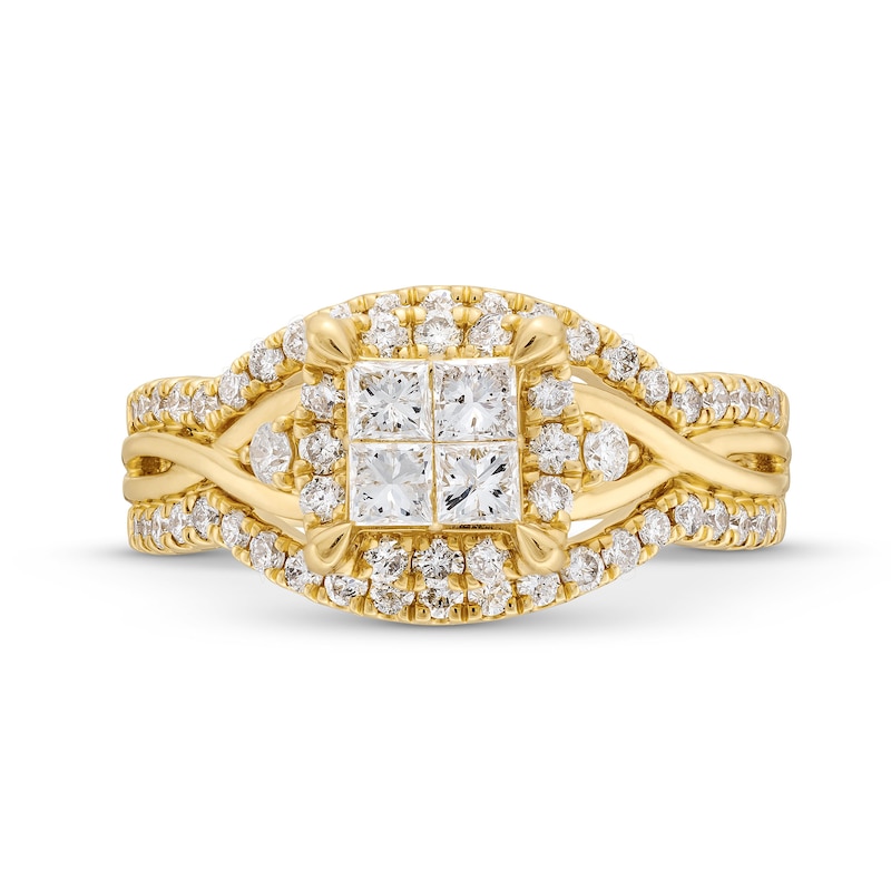 1.00 CT. T.W. Quad Princess-Cut Diamond Frame Multi-Row Twist Shank Engagement Ring in 14K Gold|Peoples Jewellers