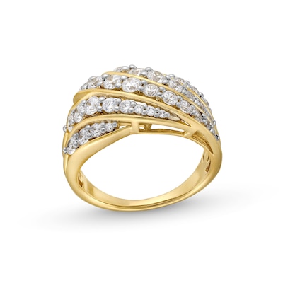 1.50 CT. T.W. Diamond Multi-Row Cascading Wave Ring in 10K Gold