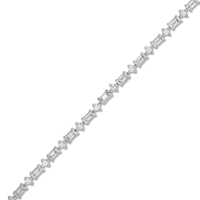 1.00 CT. T.W. Baguette and Round Diamond Alternating Line Bracelet in 10K White Gold - 7.3"