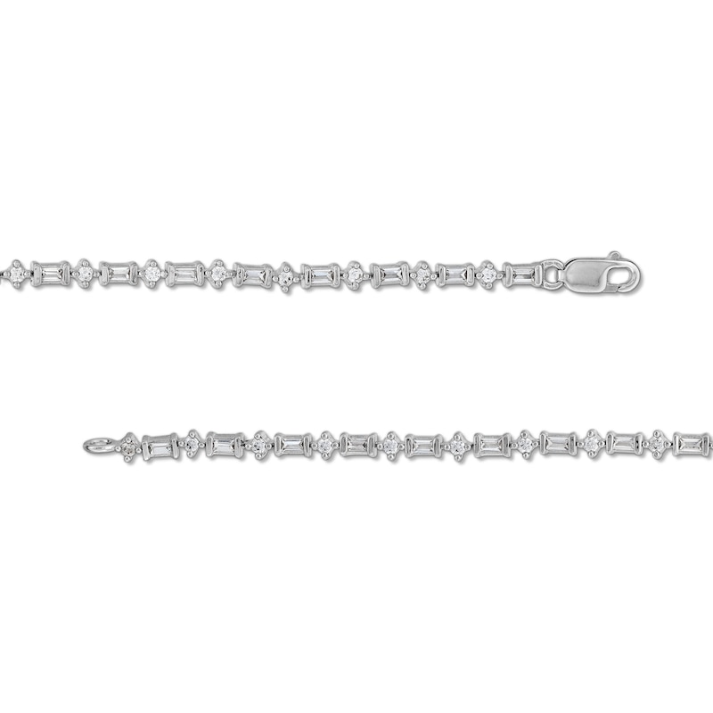 1.00 CT. T.W. Baguette and Round Diamond Alternating Line Bracelet in 10K White Gold - 7.3"