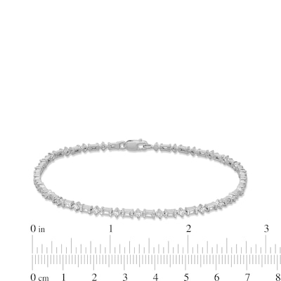 1.00 CT. T.W. Baguette and Round Diamond Alternating Line Bracelet in 10K White Gold - 7.3"