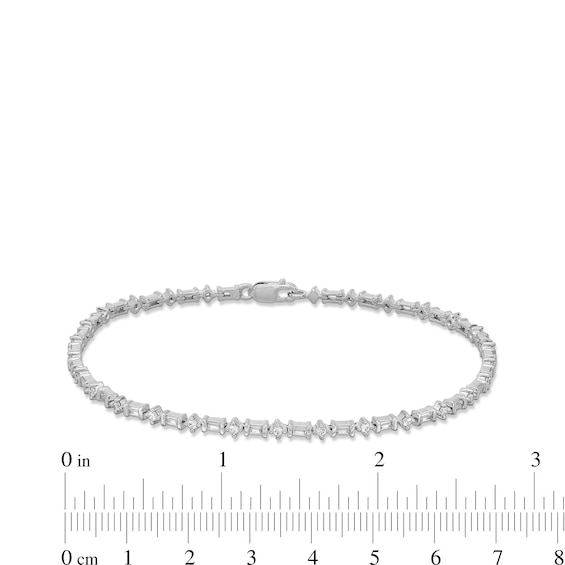 1.00 CT. T.W. Baguette and Round Diamond Alternating Line Bracelet in 10K White Gold - 7.3"