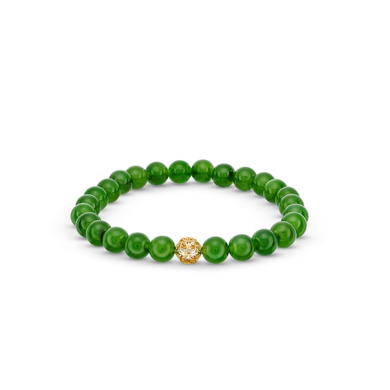 8.0mm Jade Bead Strand Bracelet with 14K Gold Centre Bead - 7.5"