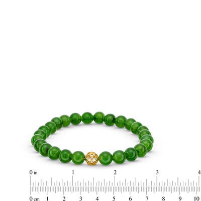 8.0mm Jade Bead Strand Bracelet with 14K Gold Centre Bead - 7.5"