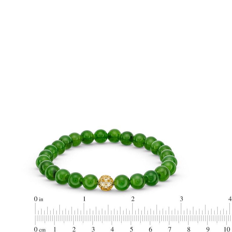 8.0mm Jade Bead Strand Bracelet with 14K Gold Centre Bead - 7.5"|Peoples Jewellers