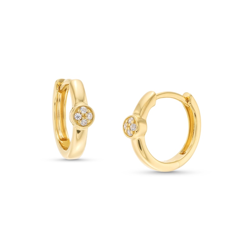 Diamond Accent Cluster Huggie Hoop Earrings in 10K Gold|Peoples Jewellers