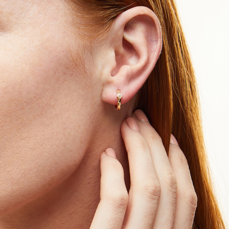 Diamond Accent Cluster Huggie Hoop Earrings in 10K Gold|Peoples Jewellers