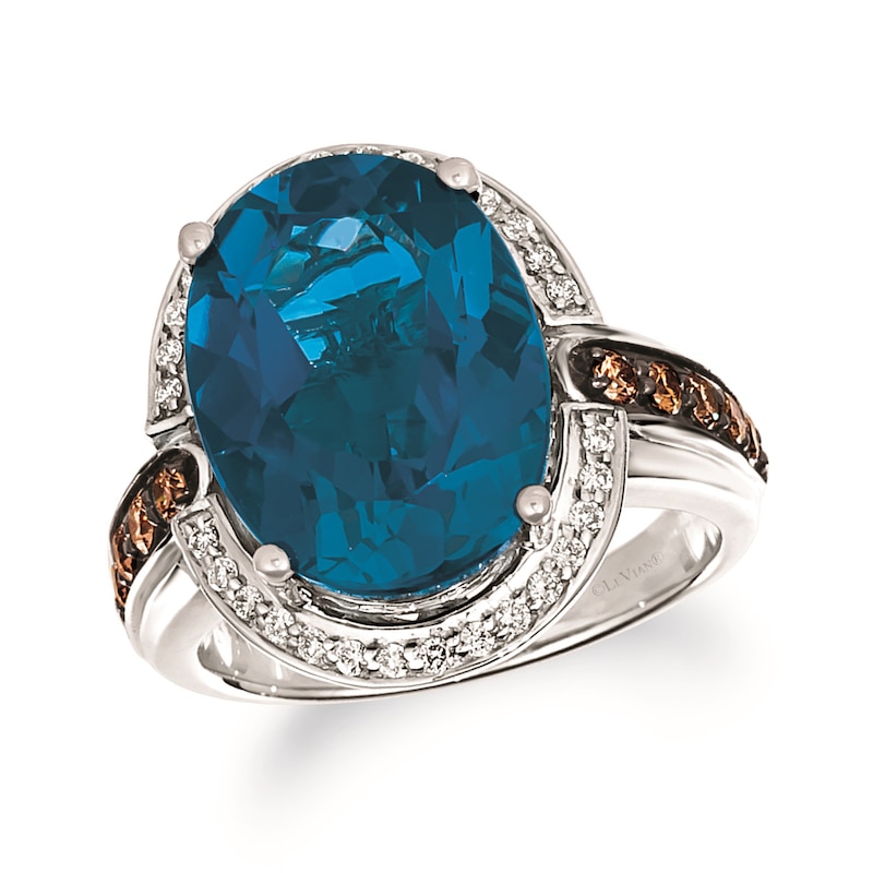 Le Vian® Chocolatier® Oval Deep Sea Blue Topaz™ and 0.47 CT. T.W. Diamond Frame Ring in 14K Vanilla Gold®|Peoples Jewellers