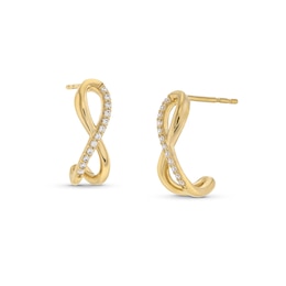0.065 CT. T.W. Diamond Infinity Twist J-Hoop Earrings in 10K Gold