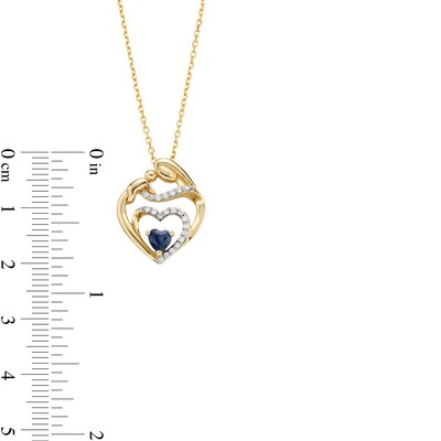 4.0mm Heart-Shaped Blue Sapphire and 0.085 CT. T.W. Diamond Motherly Love Heart Pendant in 10K Gold