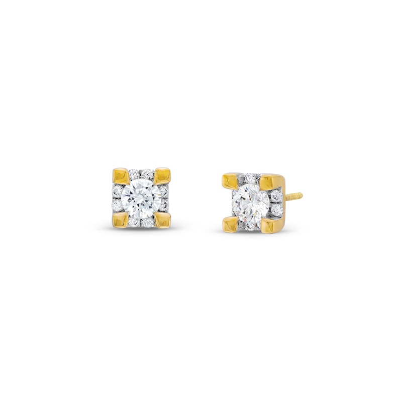 Canadian Certified Centre Diamond 1.00 CT. T.W. Square Block Stud Earrings in 14K Gold (I/I2)|Peoples Jewellers