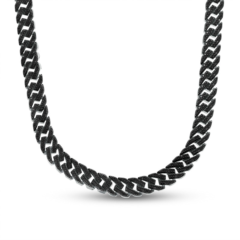 Previously Owned - Men's 0.75 CT. T.W. Black Diamond Cuban Curb Chain Necklace in Sterling Silver – 22"