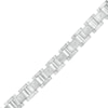 Previously Owned - 0.086 CT. T.W. Diamond Multi-Finish Curved Slope Triple Row Link Chain Bracelet in Stainless Steel