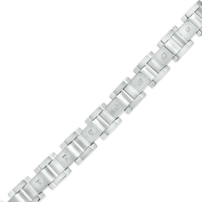 Previously Owned - 0.086 CT. T.W. Diamond Multi-Finish Curved Slope Triple Row Link Chain Bracelet in Stainless Steel|Peoples Jewellers