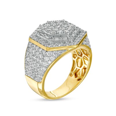 Previously Owned - Men's 3.80 CT. T.W. Diamond Multi-Row Geometric Ring in 10K Gold