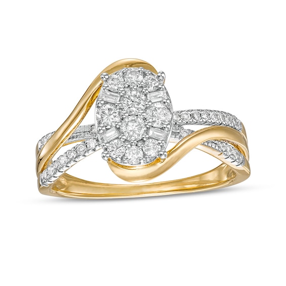 Previously Owned - 0.50 CT. T.W. Composite Oval Diamond Crossover Split Shank Ring in 10K Gold