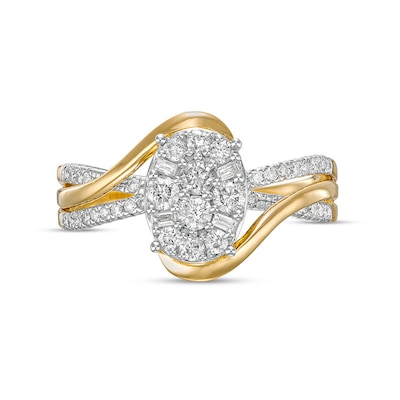 Previously Owned - 0.50 CT. T.W. Composite Oval Diamond Crossover Split Shank Ring in 10K Gold