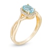 Thumbnail Image 2 of Previously Owned - Oval Swiss Blue Topaz and 0.08 CT. T.W. Diamond Frame Twist Shank Ring in 10K Gold