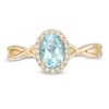 Thumbnail Image 3 of Previously Owned - Oval Swiss Blue Topaz and 0.08 CT. T.W. Diamond Frame Twist Shank Ring in 10K Gold