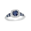 Previously Owned - 6.0mm Blue Sapphire and 0.25 CT. T.W. Diamond Cushion-Cut Frame Engagement Ring in 14K White Gold