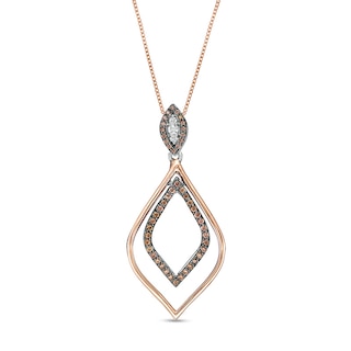 Previously Owned - 0.25 CT. T.W. Champagne and White Diamond Teardrop Pendant in Sterling Silver and 10K Rose Gold