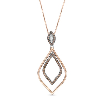 Previously Owned - 0.25 CT. T.W. Champagne and White Diamond Teardrop Pendant in Sterling Silver and 10K Rose Gold