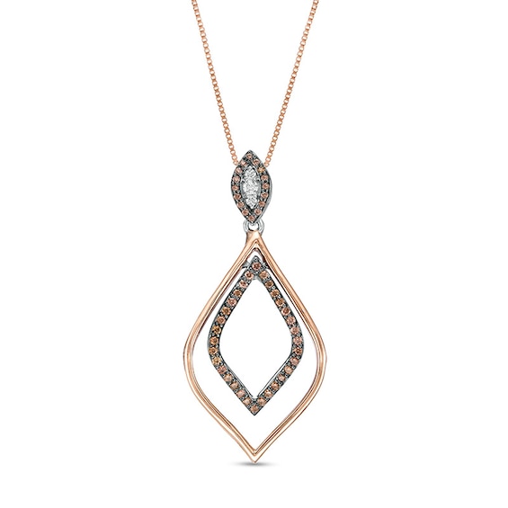 Previously Owned - 0.25 CT. T.W. Champagne and White Diamond Teardrop Pendant in Sterling Silver and 10K Rose Gold