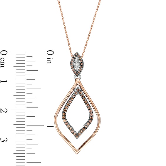 Previously Owned - 0.25 CT. T.W. Champagne and White Diamond Teardrop Pendant in Sterling Silver and 10K Rose Gold