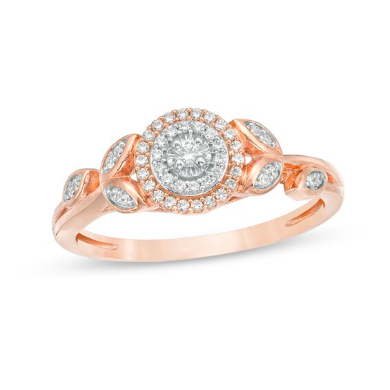 Previously Owned - 0.15 CT. T.W. Diamond Flower Double Frame Shank Ring in 10K Rose Gold