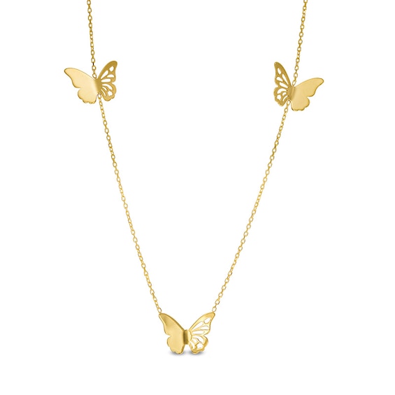 Previously Owned - Triple Butterfly Station Necklace in 14K Gold