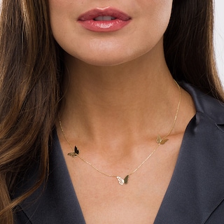 Previously Owned - Triple Butterfly Station Necklace in 14K Gold