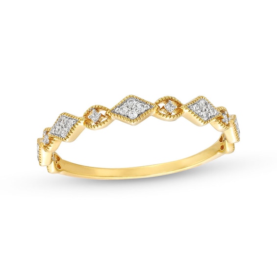 Previously Owned - 0.065 CT. T.W. Kite Multi-Diamond Vintage-Style Stackable Band in 10K Gold