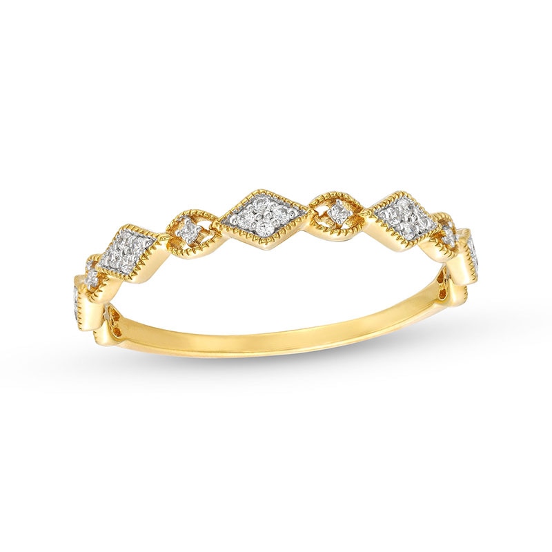 Previously Owned - 0.065 CT. T.W. Kite Multi-Diamond Vintage-Style Stackable Band in 10K Gold|Peoples Jewellers