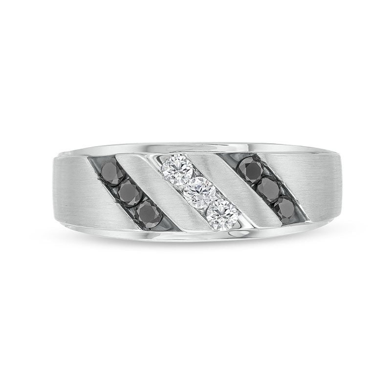 Previously Owned - Men's 0.40 CT. T.W. Black and White Diamond Slanted Triple Row Band in Sterling Silver