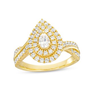 Previously Owned - 0.95 CT. T.W. Pear-Shaped Diamond Double Frame Engagement Ring in 10K Gold (I/I2)