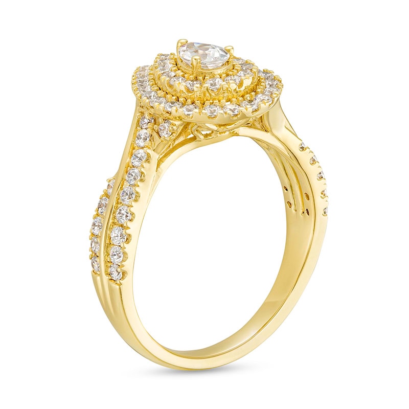 Previously Owned - 0.95 CT. T.W. Pear-Shaped Diamond Double Frame Engagement Ring in 10K Gold (I/I2)|Peoples Jewellers